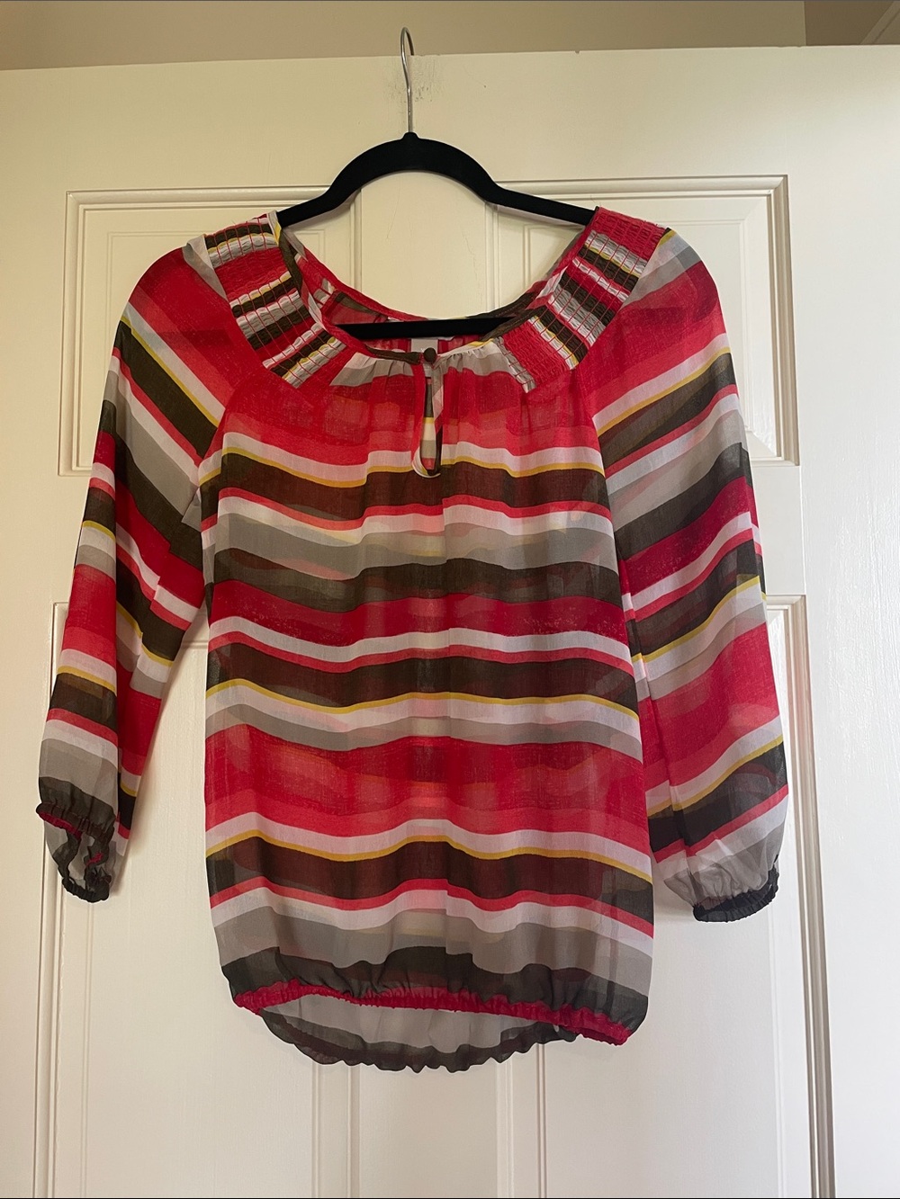 Banana Republic Red Striped Peasant Blouse
